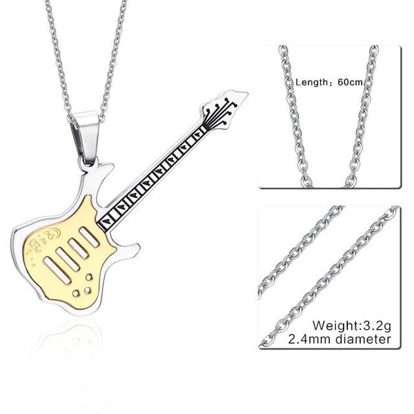 Trendy Stainless Steel Rock Guitar Pendant Punk Music Link Chain Necklace - SolaceConnect.com
