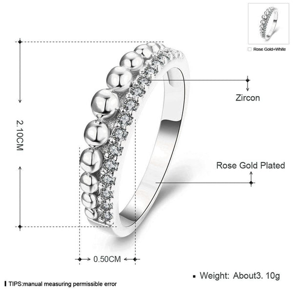 Trendy Women's Rose Gold Double Row Crystal Round Wedding Ring - SolaceConnect.com
