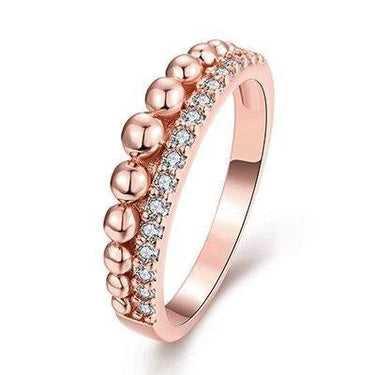 Trendy Women's Rose Gold Double Row Crystal Round Wedding Ring - SolaceConnect.com