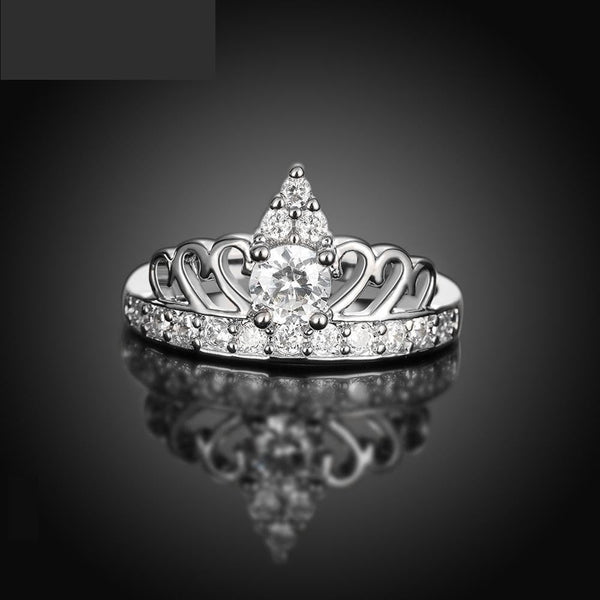 Trendy Women's Rose Gold Silver CZ Engagement Love Crown Ring - SolaceConnect.com