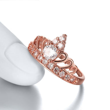 Trendy Women's Rose Gold Silver CZ Engagement Love Crown Ring  -  GeraldBlack.com
