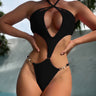 Triangle One Piece Swimsuit Women Solid Hot Pink Cut Out Micro Bikinis Sexy Bathing Suit Pearl Designer Thong Swimwear  -  GeraldBlack.com
