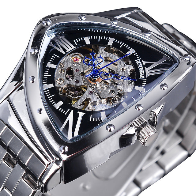Triangle Skeleton Dial Mechanical Automatic Stainless Steel Watch for Men  -  GeraldBlack.com