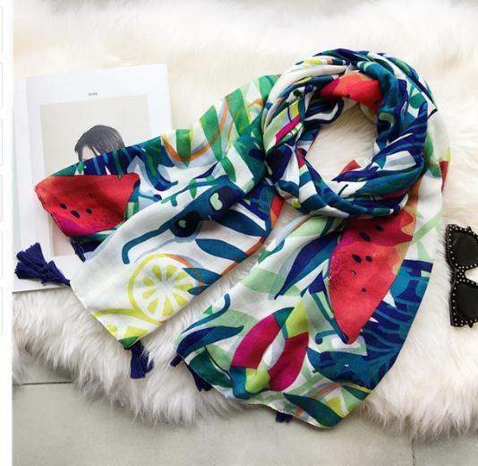 Tropical Print Viscose Hijab Women's Scarf Luxury Beach Fashion Shawl - SolaceConnect.com