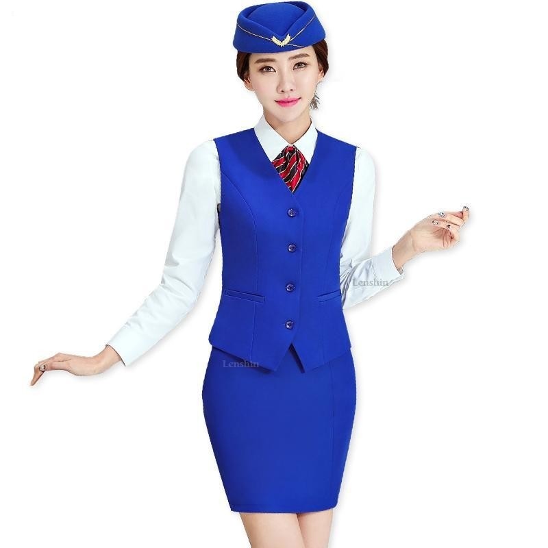 Two-Piece Business Formal Blue Skirt Suit for Women with Sleeveless Vest  -  GeraldBlack.com
