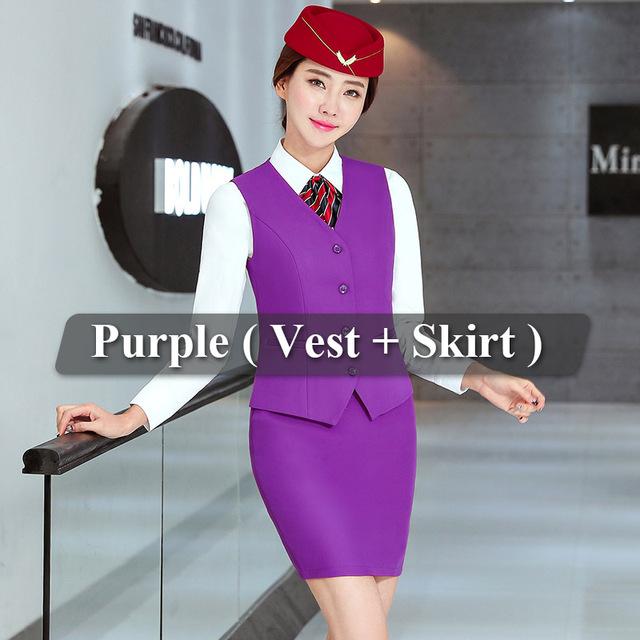 Two-Piece Business Formal Blue Skirt Suit for Women with Sleeveless Vest - SolaceConnect.com