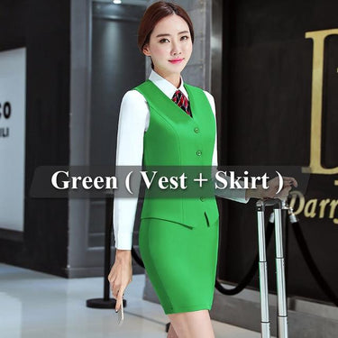 Two-Piece Business Formal Blue Skirt Suit for Women with Sleeveless Vest - SolaceConnect.com