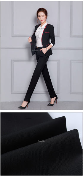 Two-Piece Formal Office Pant Suit for Women Contrast Color Autumn Work Wear - SolaceConnect.com
