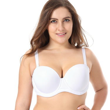 Beige Underwire Plus Size Full Coverage Printed Strapless Bra for Wome –