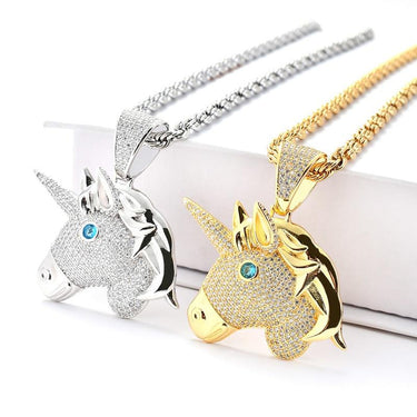 Unicorn Pendant Men's Necklace Hip Hop Iced Out 2 Color Zircon Jewelry - SolaceConnect.com