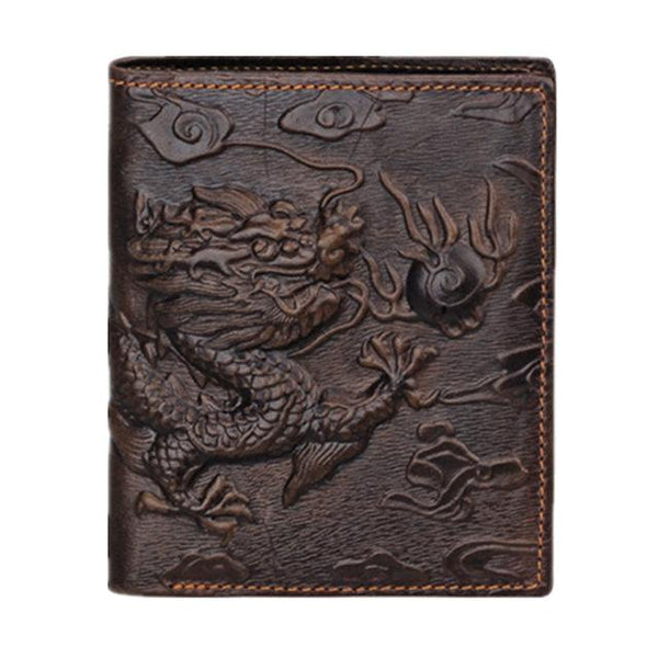 Unique Design Chinese Dragon Pattern Genuine Leather Men's Wallets - SolaceConnect.com