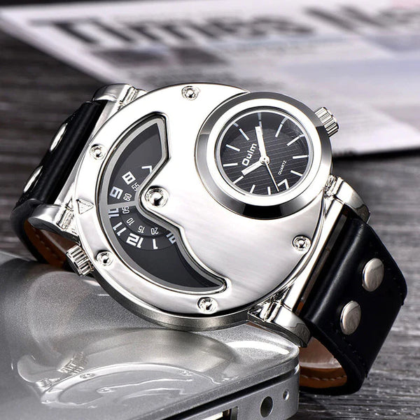 Unique Design Multiple Time Zone Leather Strap Quartz Wrist Watch for Men  -  GeraldBlack.com