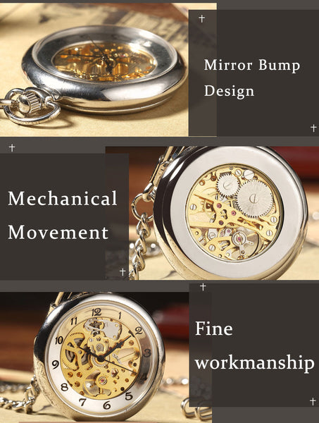 Unique Fashion Silver Steel Skeleton Transparent Mechanical Pocket Watches  -  GeraldBlack.com
