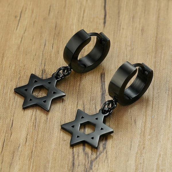Unique Hexagram Star of David Hoop Earrings Jewelry for Men - SolaceConnect.com