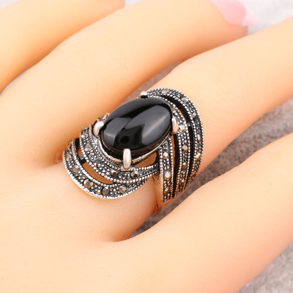 Unique Silver Alloy Angel Wings Vintage Fashion Black Rings for Women  -  GeraldBlack.com