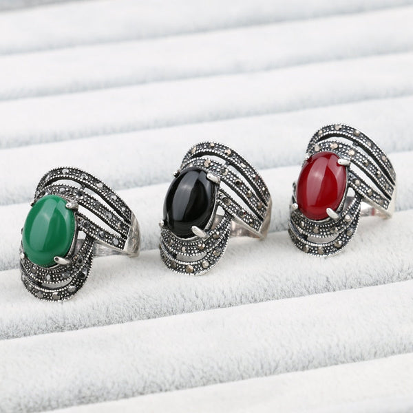 Unique Silver Alloy Angel Wings Vintage Fashion Black Rings for Women  -  GeraldBlack.com