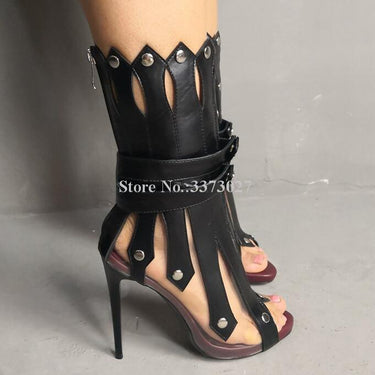 Unique Women's Cut-outs Patchwork Thin High Heel with Multicolor Option - SolaceConnect.com