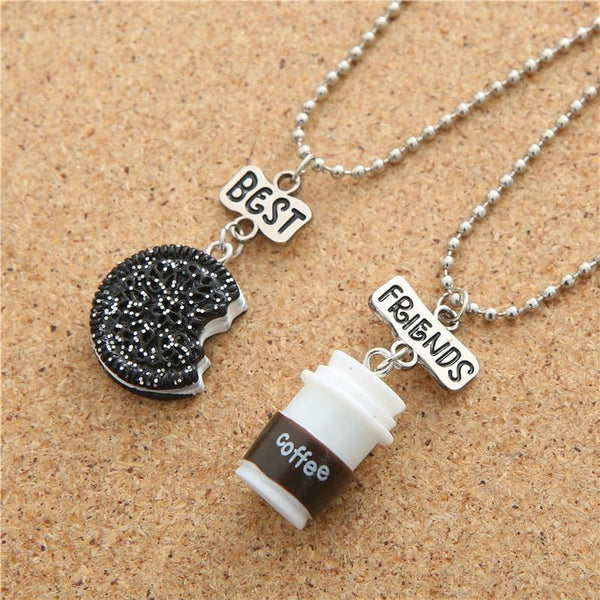 Unisex 2 Pieces Set of Mini Oreo Biscuits and Coffee Pendant Necklace  -  GeraldBlack.com