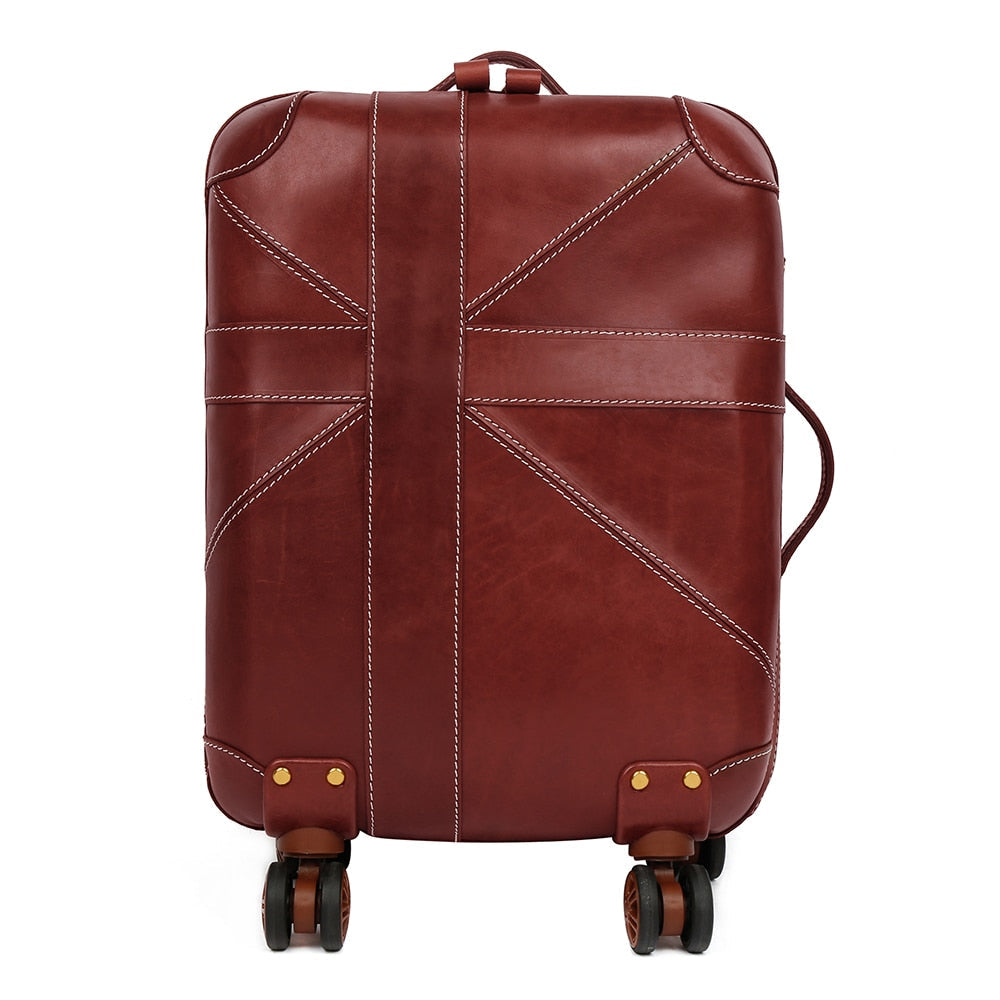 Unisex 20 Inch Genuine Leather Spinner Rolling Business Luggage Suitcase  -  GeraldBlack.com