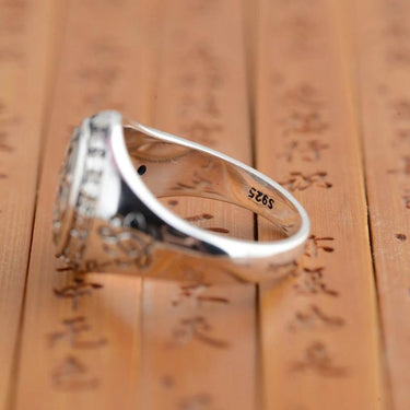 Unisex 925 Sterling Silver Buddhistic Six Words Mantra Vintage Ring - SolaceConnect.com