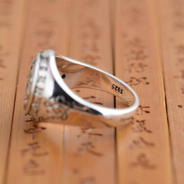 Unisex 925 Sterling Silver Buddhistic Six Words Mantra Vintage Ring - SolaceConnect.com
