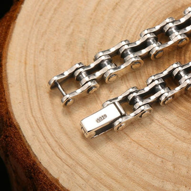 Unisex 925 Sterling Silver Link Chain High Polished HandmadeBiker Bracelet - SolaceConnect.com