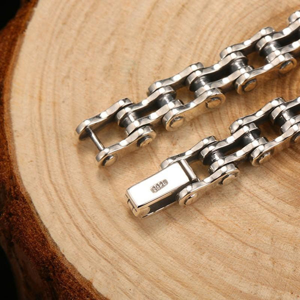 Unisex 925 Sterling Silver Link Chain High Polished HandmadeBiker Bracelet - SolaceConnect.com