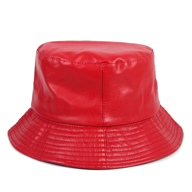 Unisex Adjustable Black Red Leather Bucket Hat Bob Chapeau Panama Summer Harajuku Hip Hop Fishing  -  GeraldBlack.com