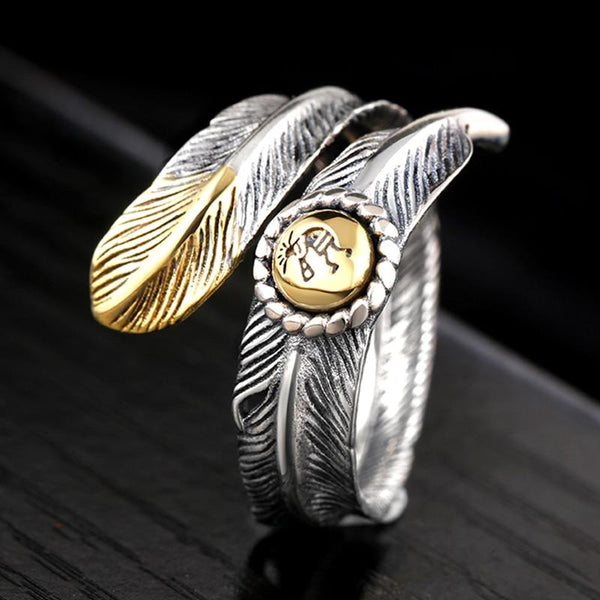 Unisex Adjustable Silver Vintage Feather Punk Lovers Wedding Ring - SolaceConnect.com