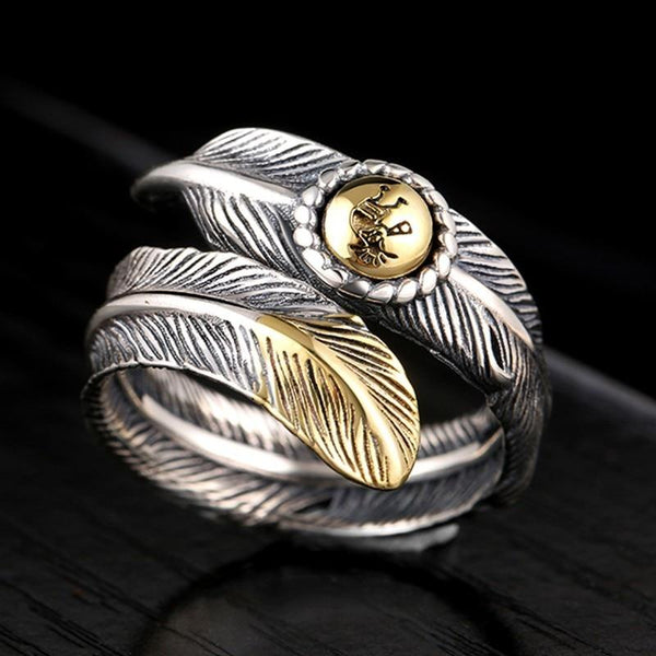 Unisex Adjustable Silver Vintage Feather Punk Lovers Wedding Ring - SolaceConnect.com