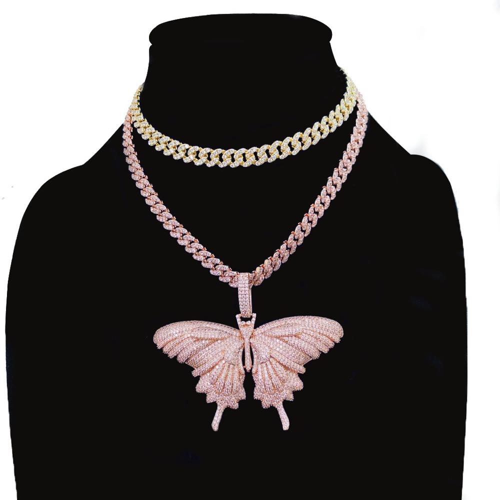 Unisex Animal Butterfly Pendant Charm Tennis Chain Cuban Chain Rose Gold Cubic Zircon Hip Hop Jewelry  -  GeraldBlack.com