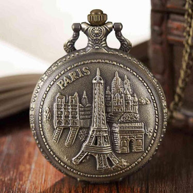 Unisex Antique Pair View Eiffel Tower Full Hunter Necklace Pocket Fob Watch  -  GeraldBlack.com