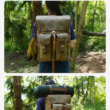 Unisex Backpacks Outdoor Camping 30L Vintage Waterproof Oil Wax Canvas With Leather Travel Backpack Sport Climbing Bag  -  GeraldBlack.com