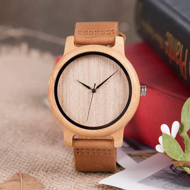 Unisex Bamboo Wooden Quartz Wristwatches with Genuine Leather Band  -  GeraldBlack.com