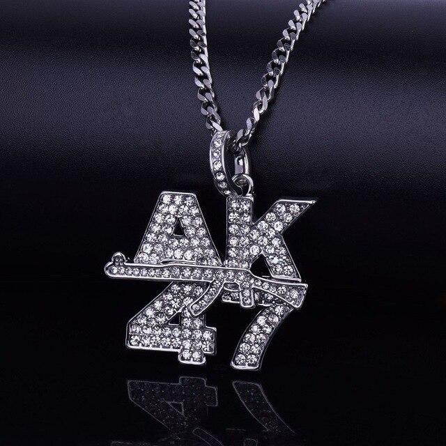 Bling Jewellery AK-47 Letters Rhinestone Necklace Pendants for Men & Women - SolaceConnect.com
