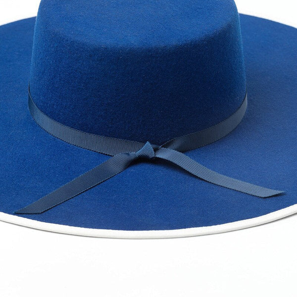 Unisex Blue Color Wool Flat Top Church Bow Knot Fedora Hat  -  GeraldBlack.com