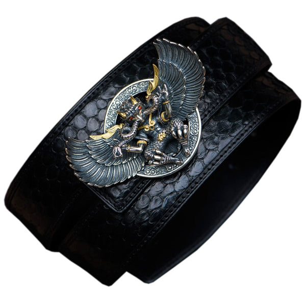 Unisex Casual Vintage Genuine Leather Floral Python Skin Strap Belt  -  GeraldBlack.com