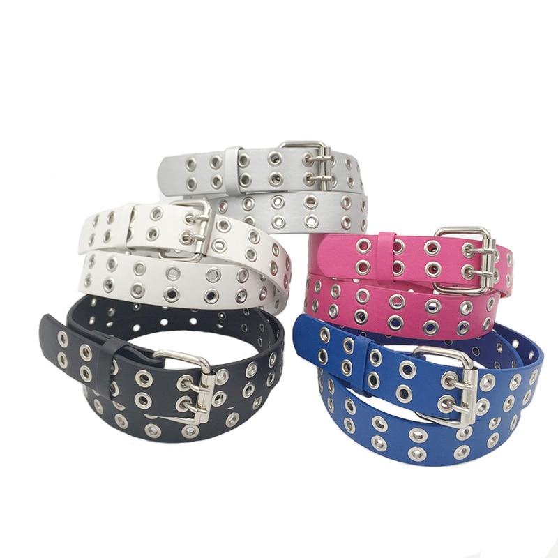 Unisex Children Fashion Solid Color Hollow Out Small Holes Leather Belts - SolaceConnect.com