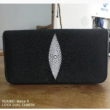 Unisex Classical Black White Authentic Real Stingray Skin Long Wallet  -  GeraldBlack.com