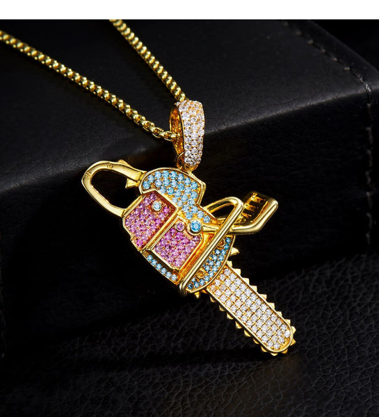 Keychain Necklace Jewelry For Men Women's Neck Chain Couple Pendant 14K Gold Color CZ Zirconia - SolaceConnect.com
