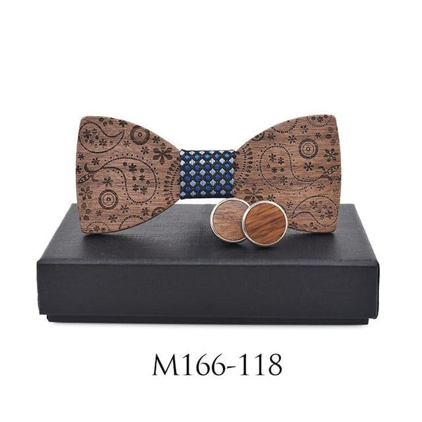 Unisex Creative Carved Wood Print Classic Bowties Fashion Accessories - SolaceConnect.com
