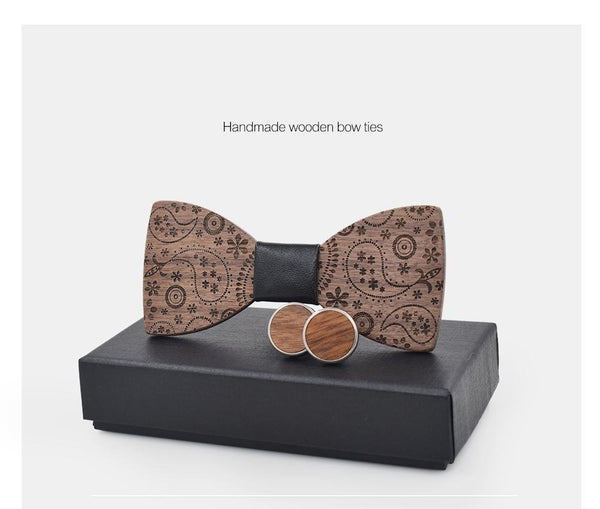Unisex Creative Carved Wood Print Classic Bowties Fashion Accessories - SolaceConnect.com