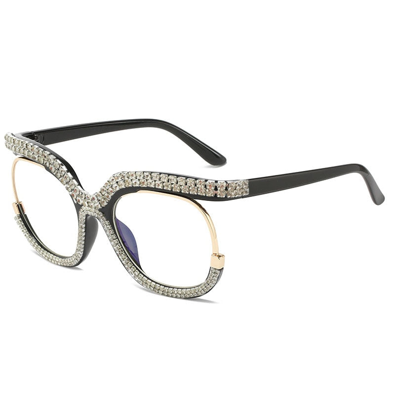Unisex Crystal Luxury Blingbling Round Oversized Rhinestone Transparent Clear Sunglasses Optical Glasses  -  GeraldBlack.com