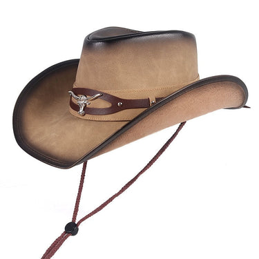 Unisex Crystal Western Vintage Retro Style Leather Cappello Cowboy Hat  -  GeraldBlack.com