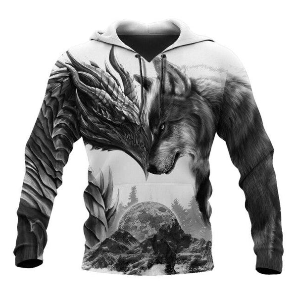 Unisex Dragon Wolf Tattoos 3D All Over Printed Zipper Sweatshirt Hoodies - SolaceConnect.com