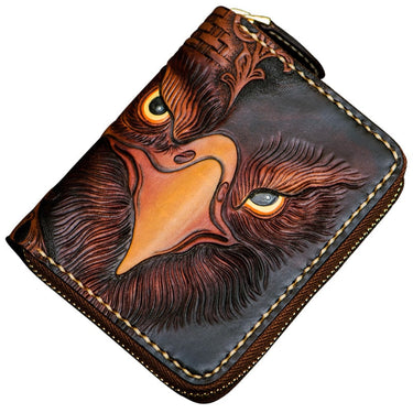 Unisex Eagle Printed Genuine Leather Card Holder Short Zipper Wallet  -  GeraldBlack.com