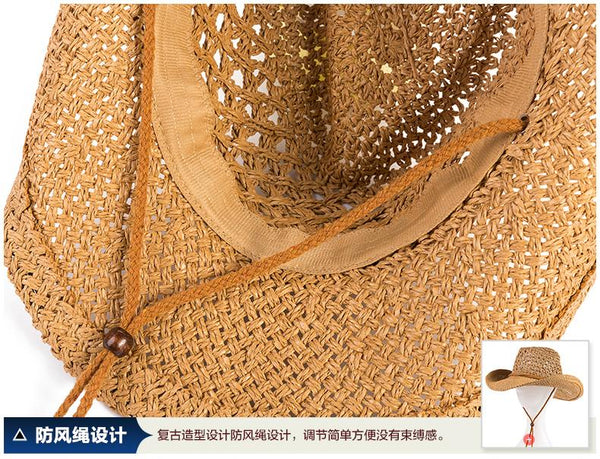 Unisex Fashion Panama Raffia Fedora Curl Brim UV Sun Protection Staw Hat - SolaceConnect.com