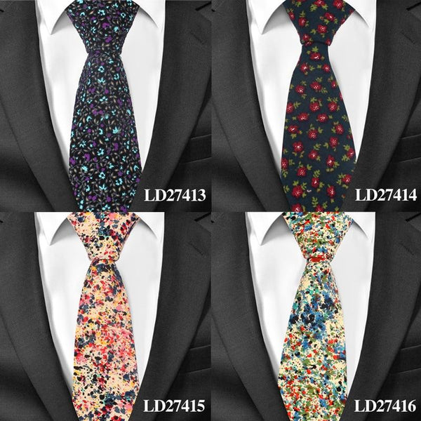 Unisex Floral Print Cotton Formal Skinny Flower Neckties for Wedding Party - SolaceConnect.com