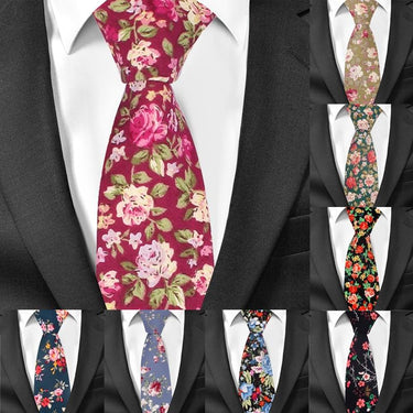 Unisex Floral Print Cotton Formal Skinny Flower Neckties for Wedding Party  -  GeraldBlack.com