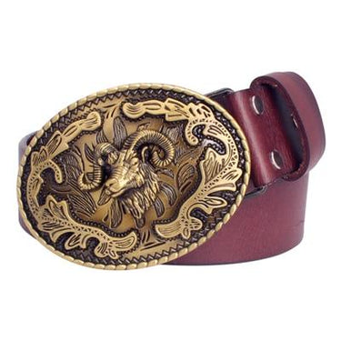 Unisex Genuine Leather Head Buckle Copper Goat Flowers 5 Colors Belts - SolaceConnect.com